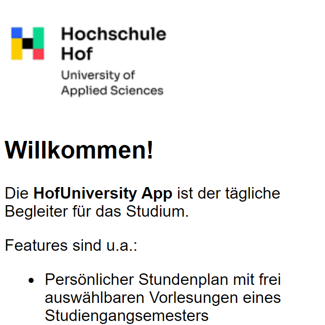 Screenshot HofUniversity App