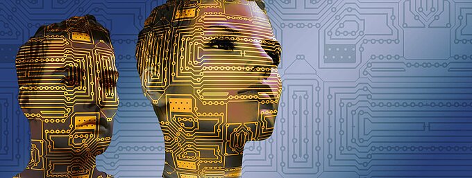 Abstract graphic of a head with data network