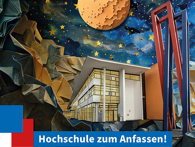 Foto zeigt Hochschule Hof mit Steele als Grafik, Bewerbung NdW